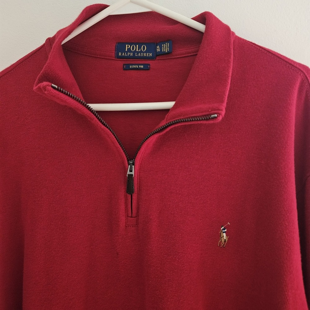 Polo Ralph Lauren XL Sweatshirt Mens Red 1/4 Zip Estate Rib Pullover Preppy City